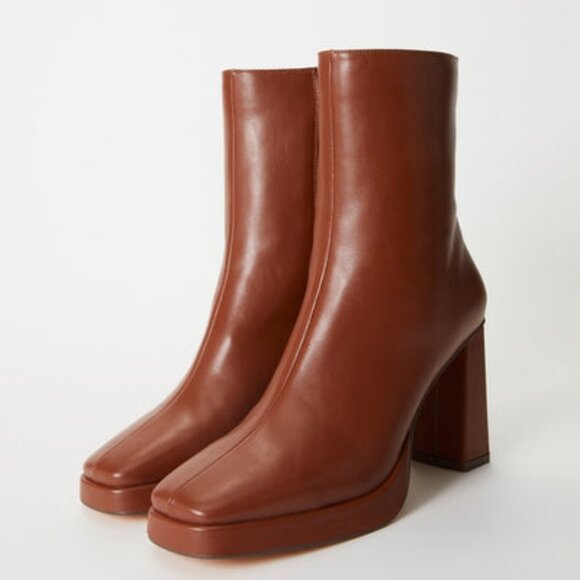 JUSTFAB BOOTIE FAUX LEATHER 3.5" BLOCK HEEL INNER ZIP 8.25"SHAFT TRUE TO SIZE - Picture 4 of 8